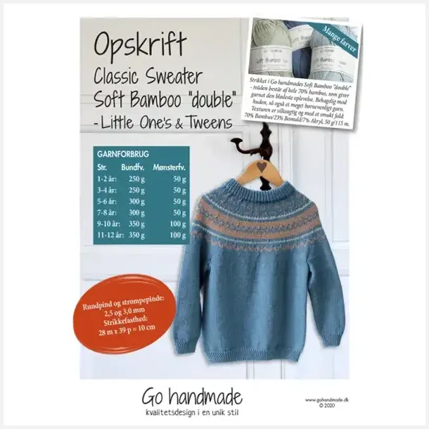 Go Handmade opskrift - Classic Sweater Soft Double - Little One's &amp; Tweens (1 - 12 r) - Boys - DK